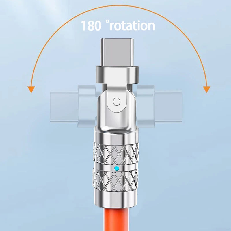 180° Rotating USB to Type C Cable - 120W Super Fast Charging & High-Speed Data Transfer for iPhone & Samsung