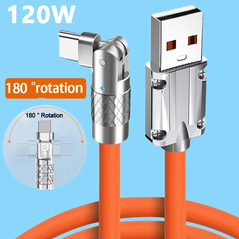 180° Rotating USB to Type C Cable - 120W Super Fast Charging & High-Speed Data Transfer for iPhone & Samsung